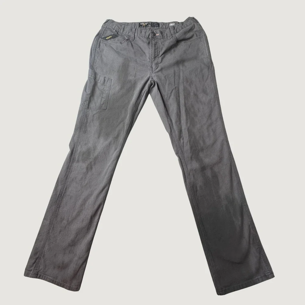 Ariat M4 Pants Mens 34x36 Grey Rebar Relaxed Straight Made Tough Canvas 10030250